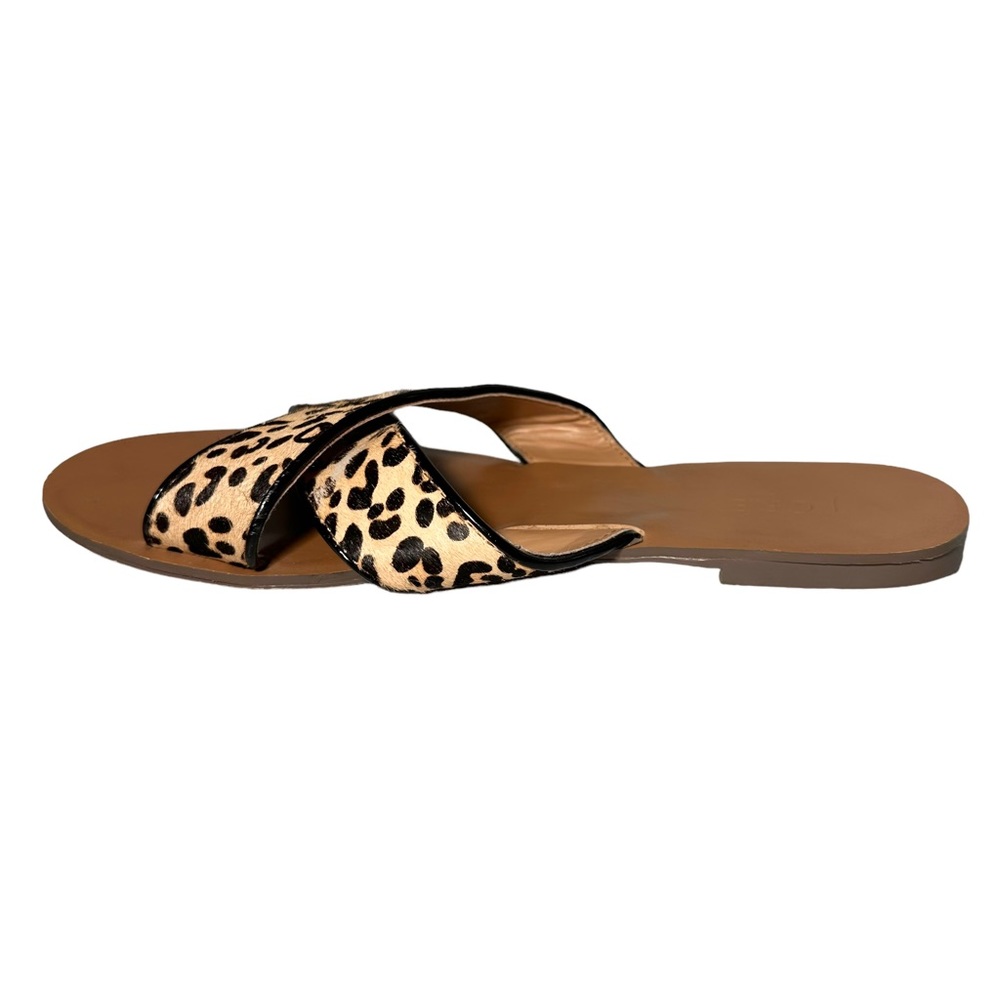 J. Crew Sandals 7 Seaside Crisscross Leopard Pony Hair Leather E8847 - Picture 7 of 11